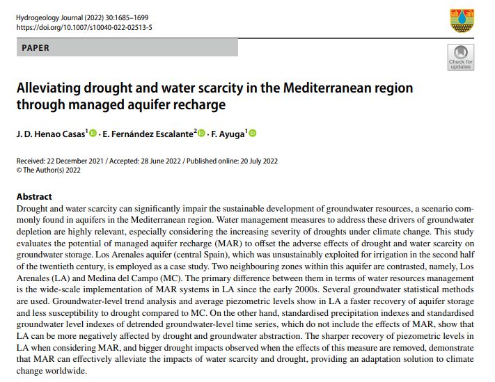 Nueva publicación del Grupo Tragsa (MARSOLut) en el Hydrogeology Journal