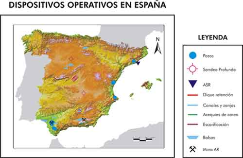 Mapa de España indicando la situación de los distintos dispositivos